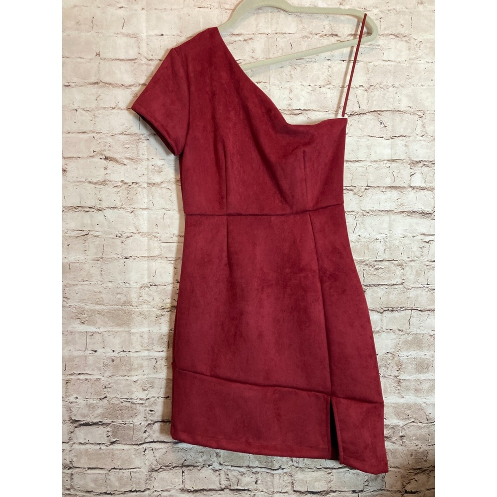 NSR Dress Womens Medium Asymmetric One Shoulder Micro Suede Burgundy Red